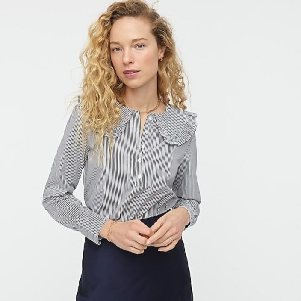 J Crew Oversized Ruffle-collar Shirt in Stripe, Size 6